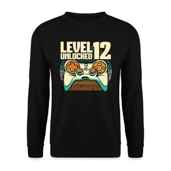 Gamer Gaming Level 12 Unlocked - Unisex Pullover - Schwarz - Vorne - Alina (178cm) & Michal (187cm)