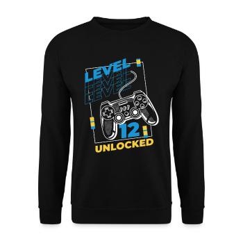 Gamer Gaming Level 12 Unlocked - Unisex Pullover - Schwarz - Vorne - Alina (178cm) & Michal (187cm)