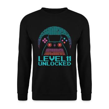 Gamer Gaming Level 11 Unlocked - Unisex Pullover - Schwarz - Vorne - Alina (178cm) & Michal (187cm)