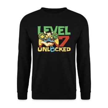 Gamer Gaming Level 7 Unlocked - Unisex Pullover - Schwarz - Vorne - Alina (178cm) & Michal (187cm)
