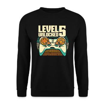 Gamer Gaming Level 5 Unlocked - Unisex Pullover - Schwarz - Vorne - Alina (178cm) & Michal (187cm)