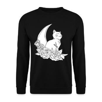 Mond Cottagecore Katze Moon Cat - Unisex Pullover - Schwarz - Vorne - Alina (178cm) & Michal (187cm)