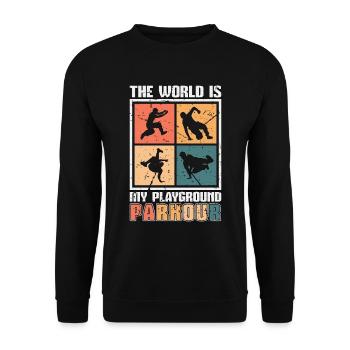 Parkour Le monde est mon terrain de jeu Retro Running - Sweat-shirt Unisexe - noir - Devant - Alina (178cm) & Michal (187cm)