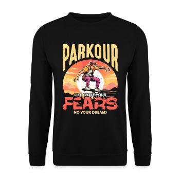 Parkour Life Poursuivez votre amateur de parkour freerunning - Sweat-shirt Unisexe - noir - Devant - Alina (178cm) & Michal (187cm)
