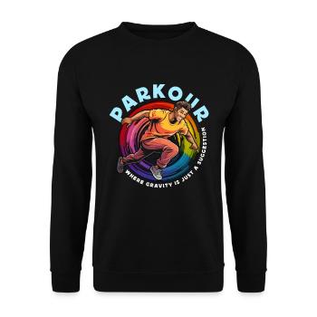 Parkour : Là où la gravité est le freerunning Amateur de parkour - Sweat-shirt Unisexe - noir - Devant - Alina (178cm) & Michal (187cm)
