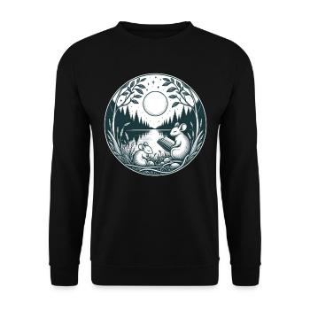Mouse Wilderness Buchlesung Full Moon Lake - Unisex Pullover - Schwarz - Vorne - Alina (178cm) & Michal (187cm)