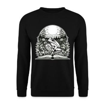 Frog Wilderness Book Reading Full Moon Lake - Unisex Sweatshirt - black - Front - Alina (178cm) & Michal (187cm)
