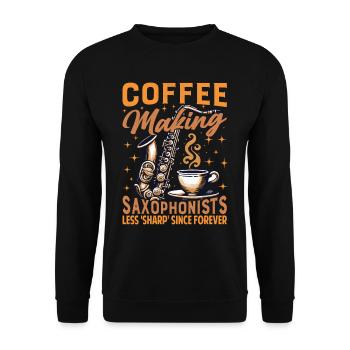 Vêtements d’instructeur de saxophone amateur de café - Sweat-shirt Unisexe - noir - Devant - Alina (178cm) & Michal (187cm)