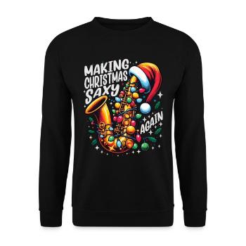 Vêtements de groupe de jazz musicien de saxophone de Noël - Sweat-shirt Unisexe - noir - Devant - Alina (178cm) & Michal (187cm)