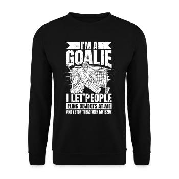 Ice Hockey Goalie Goalkeeper Puck Nothing Scares Me - Unisex Sweatshirt - black - Front - Alina (178cm) & Michal (187cm)