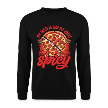 Chili-Enthusiast Spicy Chef Pizza Bekleidung - Unisex Pullover - Schwarz - Vorne - Alina (178cm) & Michal (187cm)