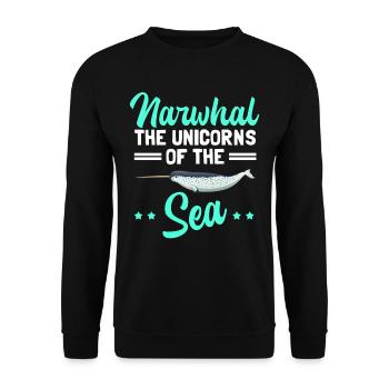 Narwal Wal | Narwale Wale Narwhal Geschenk - Unisex Pullover - Schwarz - Vorne - Alina (178cm) & Michal (187cm)