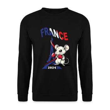 JEUX FRANCE A PARIS EN 2024 - HUMOUR RAT BOXE - Sweat-shirt Unisexe - noir - Devant - Alina (178cm) & Michal (187cm)