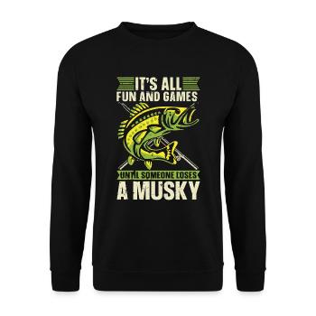 Musky Fishing It's All Fun And Games Fishing Rod - Unisex Sweatshirt - black - Front - Alina (178cm) & Michal (187cm)