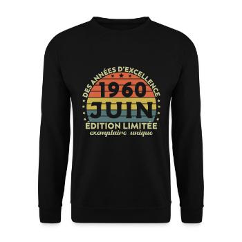 Vintage Jubiläum Hergestellt im Juni 1960 - Unisex Pullover - Schwarz - Vorne - Alina (178cm) & Michal (187cm)
