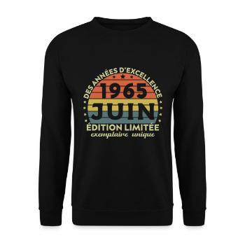 Anniversaire Millésime Fabriqué en Juin 1965 - Sweat-shirt Unisexe - noir - Devant - Alina (178cm) & Michal (187cm)