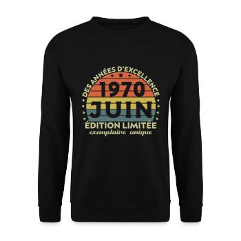 Anniversaire Millésime Fabriqué en Juin 1970 - Sweat-shirt Unisexe - noir - Devant - Alina (178cm) & Michal (187cm)