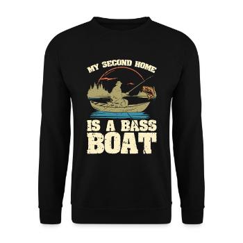 Pêche à l’achigan Ma deuxième maison est un pêcheur en bateau - Sweat-shirt Unisexe - noir - Devant - Alina (178cm) & Michal (187cm)