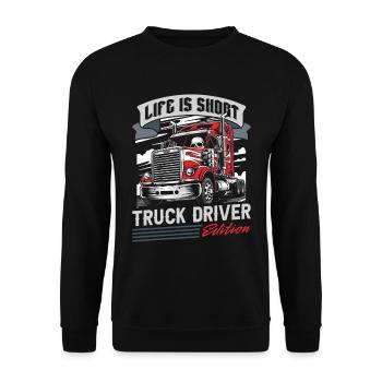 Lkw Fahrer Trucker Lastwagenfahrer - Unisex Pullover - Schwarz - Vorne - Alina (178cm) & Michal (187cm)