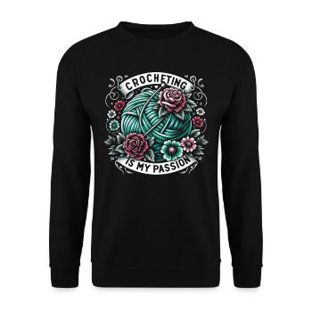 Häkeln Häkeln Häkelhäkeln Garn Stricken Zitate - Unisex Pullover - Schwarz - Vorne - Alina (178cm) & Michal (187cm)