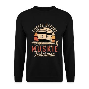 Muskie Fisherman Coffee Loves Fishing Coffee Lover - Unisex Pullover - Schwarz - Vorne - Alina (178cm) & Michal (187cm)