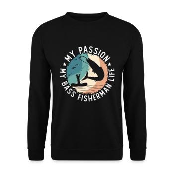 Pêcheur d’achigan Ma passion Pêche à la mouche de l’achigan - Sweat-shirt Unisexe - noir - Devant - Alina (178cm) & Michal (187cm)
