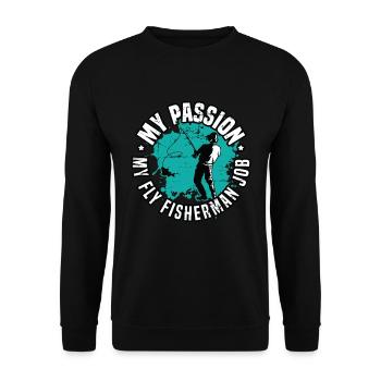 Pêcheur à la mouche Ma passion Mon amateur de chasse au poisson à la mouche - Sweat-shirt Unisexe - noir - Devant - Alina (178cm) & Michal (187cm)
