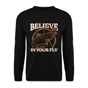 Pêche à la mouche Croyez en votre amateur de chasse au poisson à la mouche - Sweat-shirt Unisexe - noir - Devant - Alina (178cm) & Michal (187cm)