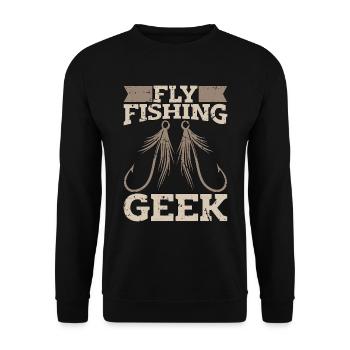 Fly Fishing Geek Loves Fish Hunting Fly Fisherman - Unisex Pullover - Schwarz - Vorne - Alina (178cm) & Michal (187cm)