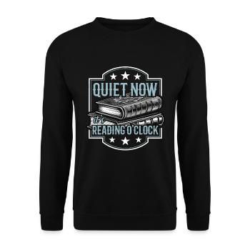 Reading Quiet Now It's Reading O'Clock Bookworm - Unisex Pullover - Schwarz - Vorne - Alina (178cm) & Michal (187cm)