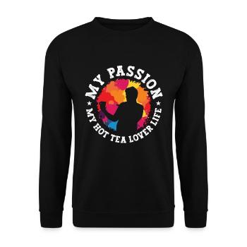 Amateur de thé chaud Ma passion Mon thé chaud à la camomille - Sweat-shirt Unisexe - noir - Devant - Alina (178cm) & Michal (187cm)