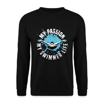 Nageur Ma passion Ma vie de nageur Aime nager - Sweat-shirt Unisexe - noir - Devant - Alina (178cm) & Michal (187cm)