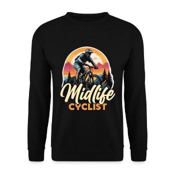 Midlife Cyclist Bike Racer Mountain Biking Cyclist - Unisex Pullover - Schwarz - Vorne - Alina (178cm) & Michal (187cm)