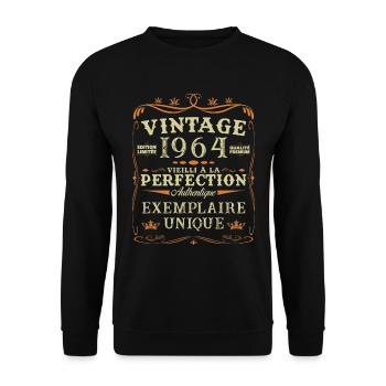 60 Ans 1964 Vintage Rétro Cadeau D'anniversaire - Sweat-shirt Unisexe - noir - Devant - Alina (178cm) & Michal (187cm)
