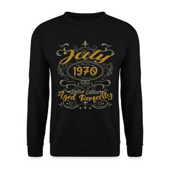 Juillet 1970 Anniversaire Juillet 1970 Cadeau 1970 - Sweat-shirt Unisexe - noir - Devant - Alina (178cm) & Michal (187cm)