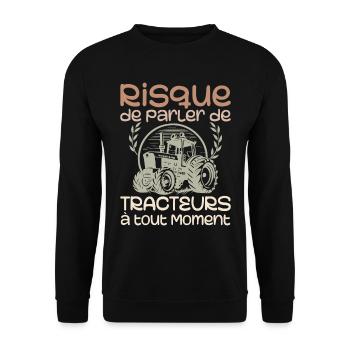 Risk of talking about tractors at any time - Unisex Sweatshirt - black - Front - Alina (178cm) & Michal (187cm)