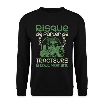 Risk of talking about tractors at any time - Unisex Sweatshirt - black - Front - Alina (178cm) & Michal (187cm)