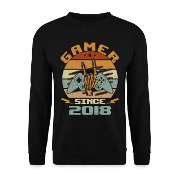 Gamer seit 2018 - Gaming-Jubiläumsgeschenk 2018 - Unisex Pullover - Schwarz - Vorne - Alina (178cm) & Michal (187cm)