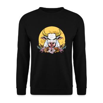 Cow Farmer Livestock Wild Flowers Floral Moon - Unisex Sweatshirt - black - Front - Alina (178cm) & Michal (187cm)