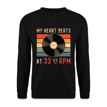 Disques vinyles Mon cœur bat chez Retro Vinyl Player - Sweat-shirt Unisexe - noir - Devant - Alina (178cm) & Michal (187cm)