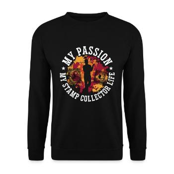 Collectionneur de timbres Ma passion Ma collection de timbres - Sweat-shirt Unisexe - noir - Devant - Alina (178cm) & Michal (187cm)