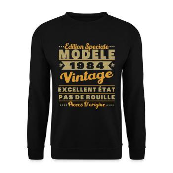 1984 Vintage Original 1984 Geburtstagsgeschenk - Unisex Pullover - Schwarz - Vorne - Alina (178cm) & Michal (187cm)