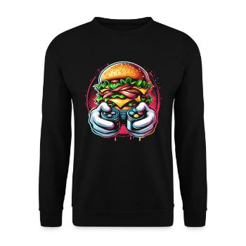Gamer Gaming Burger Gaming Controller - Unisex Pullover - Schwarz - Vorne - Alina (178cm) & Michal (187cm)