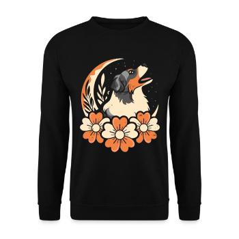 Australian Shepherd Wilde Blumen Floral Moon - Unisex Pullover - Schwarz - Vorne - Alina (178cm) & Michal (187cm)