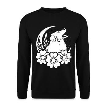Australian Shepherd Wilde Blumen Floral Moon - Unisex Pullover - Schwarz - Vorne - Alina (178cm) & Michal (187cm)