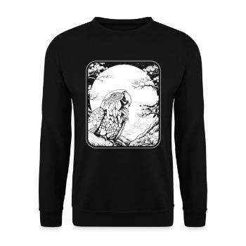 Papagei Japan Cherry Blossom Moon - Unisex Pullover - Schwarz - Vorne - Alina (178cm) & Michal (187cm)