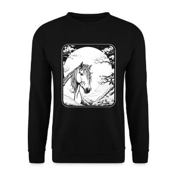 Pferd Reitsport Japan Cherry Blossom Moon - Unisex Pullover - Schwarz - Vorne - Alina (178cm) & Michal (187cm)
