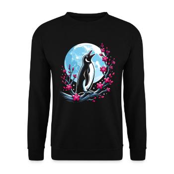 Pinguin Japan Cherry Blossom Moon - Unisex Pullover - Schwarz - Vorne - Alina (178cm) & Michal (187cm)