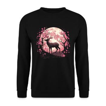Hirsch Japan Cherry Blossom Moon - Unisex Pullover - Schwarz - Vorne - Alina (178cm) & Michal (187cm)