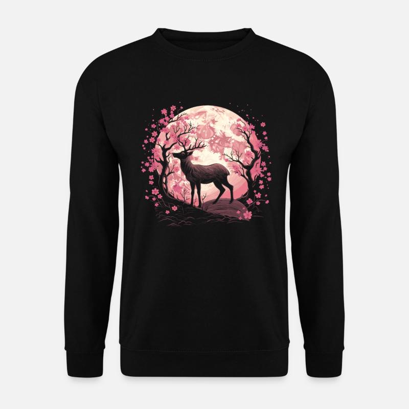Deer Japan Cherry Blossom Moon - Unisex Sweatshirt - black